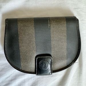 Fendi Stripe Pequin Half Moon Wallet - Brown